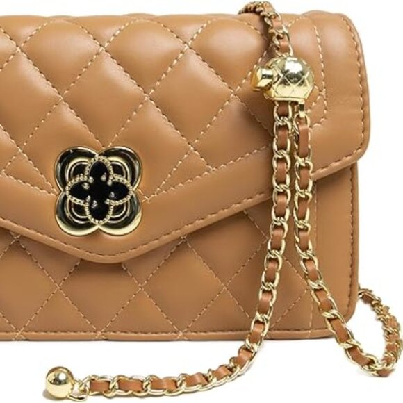 Neiman Marcus Clover Brown and Gold Quilted Leather Crossbody Bag - Picture 2 of 3